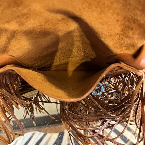 Western leather fringe turquoise stone flap crossbody - Picture 6 of 7